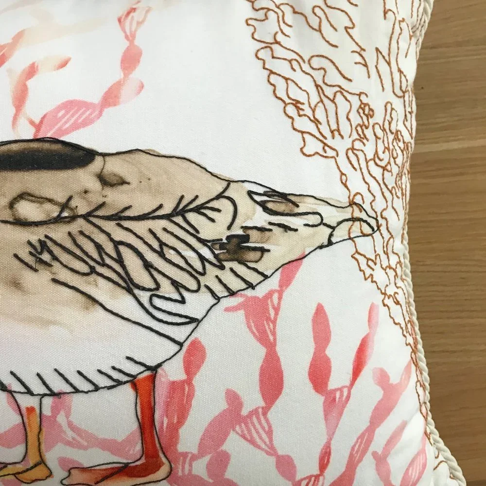Anthropologie Large Throw Pillow Galapagos Kissing Seagulls Cotton Cover